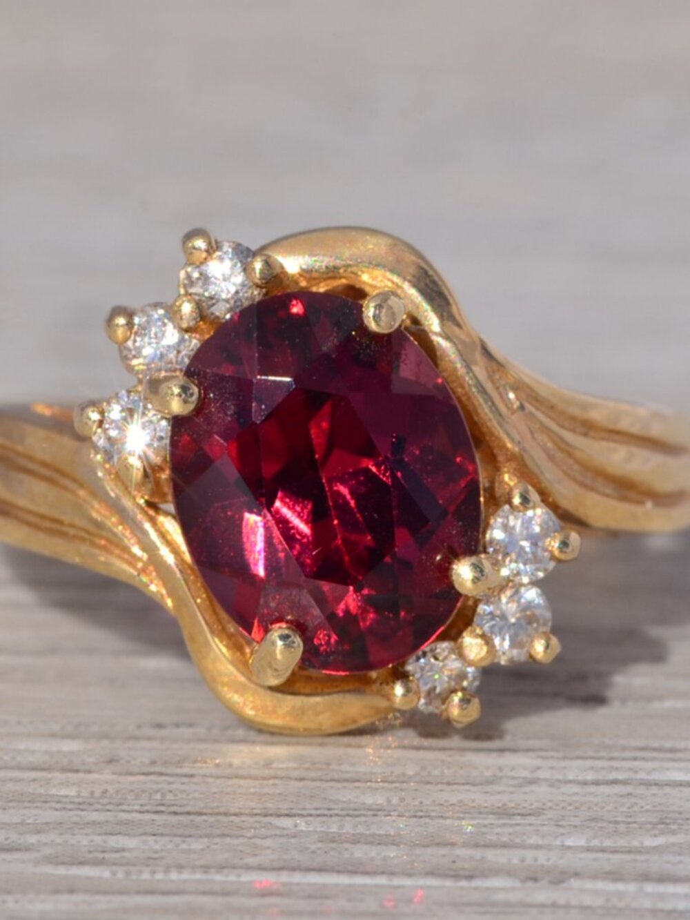 Garnet and Diamond Ring in Yellow Gold